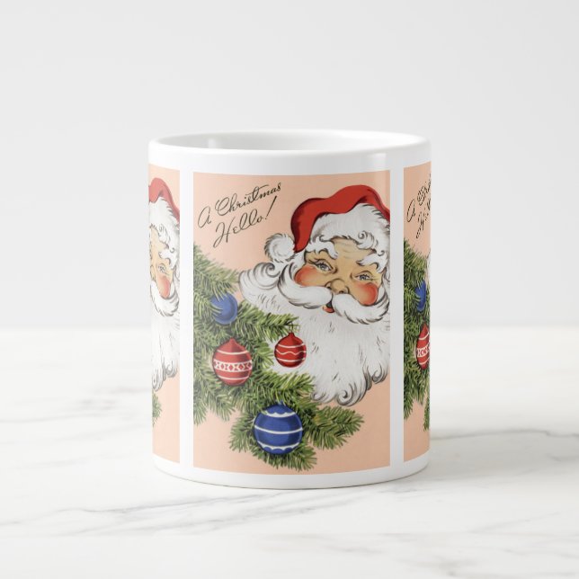 Caneca De Café Grande Natal Antigo Olá! Alegre Papai Noel (Frente)