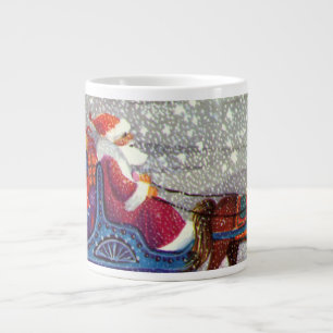 Caneca De Café Grande Natal Antigo, Papai Noel Cavalo Trenó Aberto
