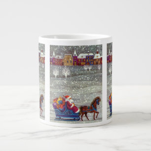 Caneca De Café Grande Natal Antigo, Papai Noel no Trenó Puxado a Cavalo