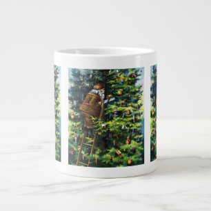 Caneca De Café Grande Natal Antigo, Papai Noel Vitoriano com Árvore