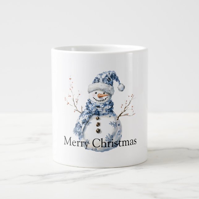 Caneca De Café Grande Natal - Branca Azul - Neve (Frente)