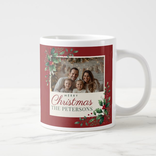 Caneca De Café Grande Natal Clássico Botânico Vermelho com Foto Personal (Direita)
