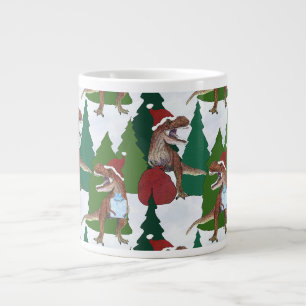 Caneca De Café Grande Natal do Dinossauro T-Rex Papai Noel