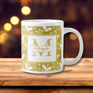 Caneca De Café Grande Natal Dourado Holly Botanical Monograma