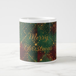 Caneca De Café Grande Natal, Feliz Natal, Padrão Verde Vermelho Dourado