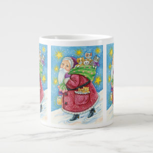 Caneca De Café Grande Natal fofo, Papai Noel com Gatinhos e Gatos!