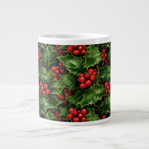 Caneca De Café Grande Natal Holly Sai E Berries Vermelhos Padrão