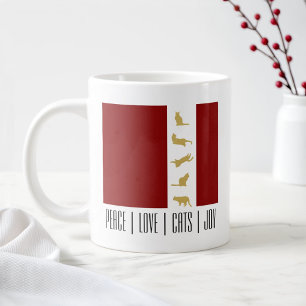 Caneca De Café Grande Natal Moderno de Gato Vermelho Branco e Dourado
