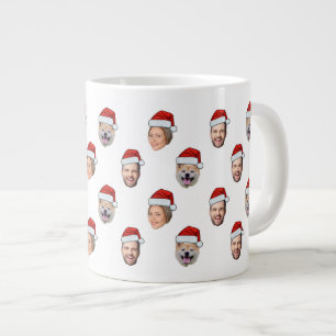 Caneca De Café Grande Natal Presente Santa Hat Personalizado Face 3 Foto
