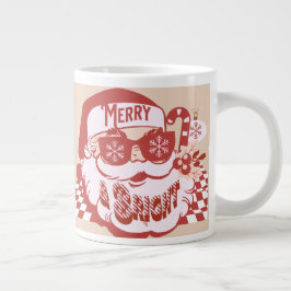 Caneca De Café Grande Natal Retro Santa Alegre Rosa Vermelho  