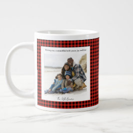 Caneca De Café Grande Natal Rústico Cute Xadrez Vermelho Monograma 2 Fot