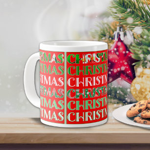 Caneca De Café Grande Natal Verde Vermelho Festivo