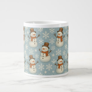 Caneca De Café Grande Natal vintage homem de neve azul e flocos de neve
