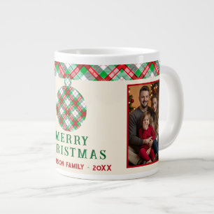 Caneca De Café Grande Natal Vintage Vermelho Verde Xadrez Tártaro 2 Foto