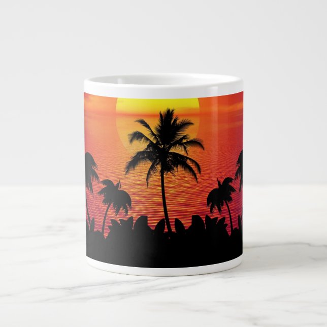 Caneca De Café Grande Nature Sunset Palm Trees illustration (Frente)