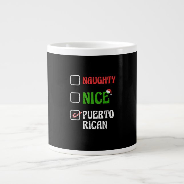 Caneca De Café Grande Naughty Nice Puertorican Santa Holiday Sweet  (Frente)