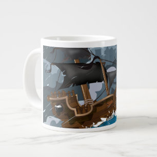 Caneca De Café Grande Navio Pirata na Tempestade