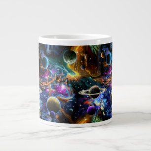 Caneca De Café Grande Nebulosa Espacial e Planetas