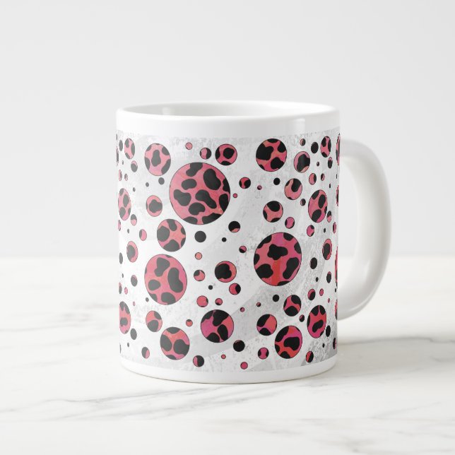 Caneca De Café Grande Negro e Vermelho Dalmáticos com Bolinhas (Frente Esquerda)