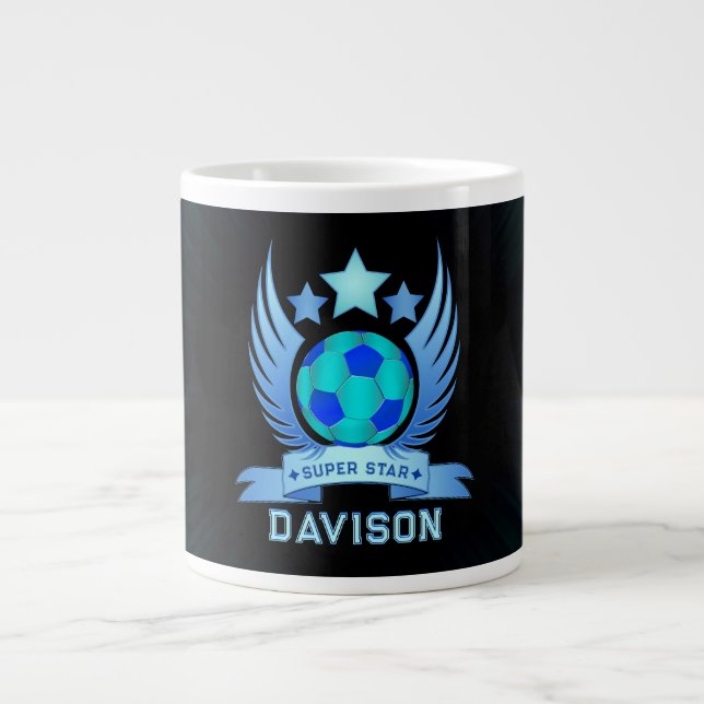 Caneca De Café Grande Neon Blue Soccer Ball | Cool Custom Gifts For Boys (Frente)