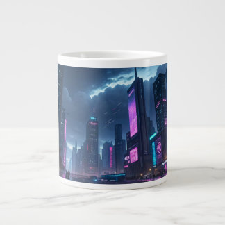 Caneca De Café Grande Neon Cyber City Mug - Mergulhe no Futuro!