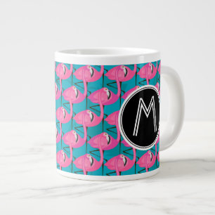 Caneca De Café Grande Neon Flamingos  Adicione Seu Inicial