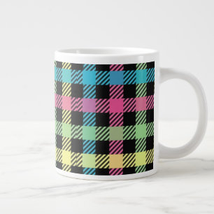 Caneca De Café Grande Neon Gingham