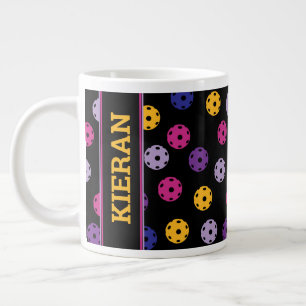 Caneca De Café Grande Neon on black pickleball, nome personalizado 