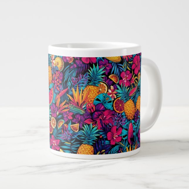Caneca De Café Grande Neon Tropical Fruit Flower Coffee Mug - Pineapple (Frente Esquerda)