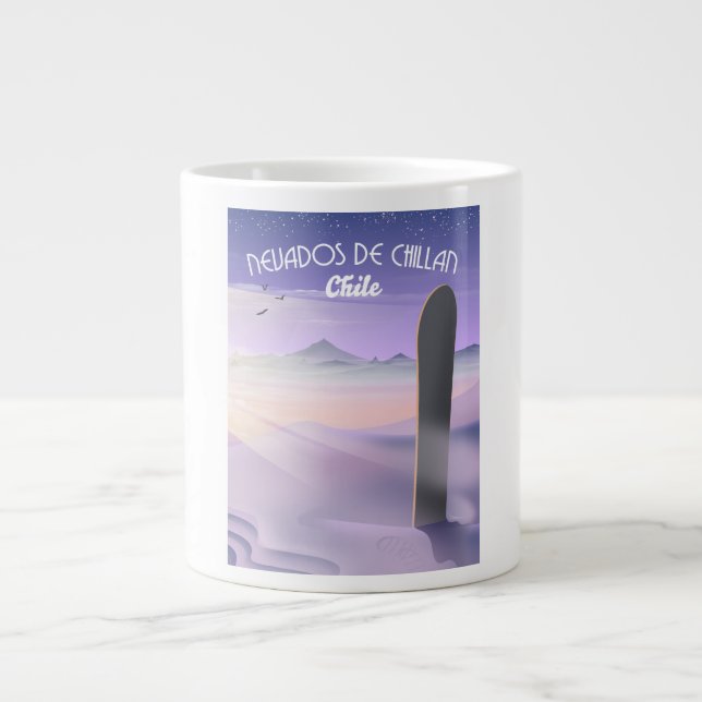 Caneca De Café Grande Nevados de Chillan, poster de Snowboard do Chile. (Frente)