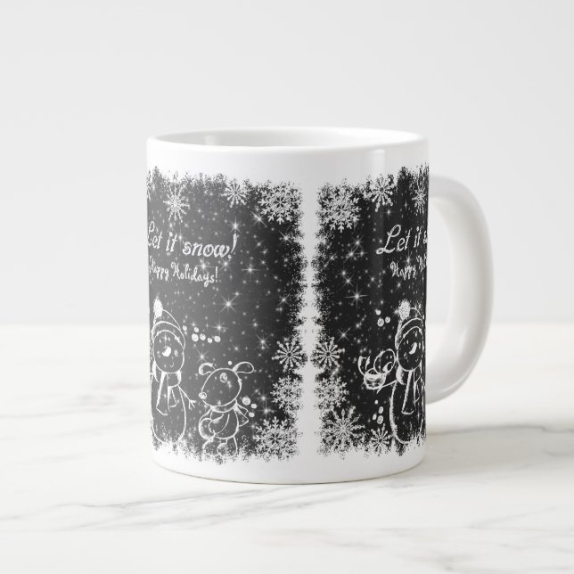 Caneca De Café Grande Neve Preto E Branco (Frente Esquerda)