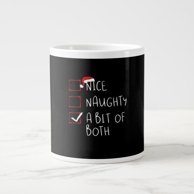 Caneca De Café Grande Nice Naughty Santa Hat Humor Vibe  (Frente)