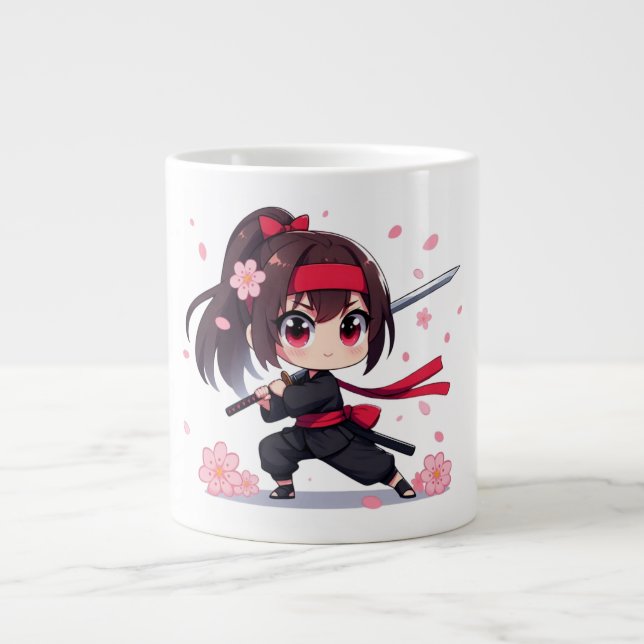 Caneca De Café Grande Ninja guerreira bonita floresce (Frente)