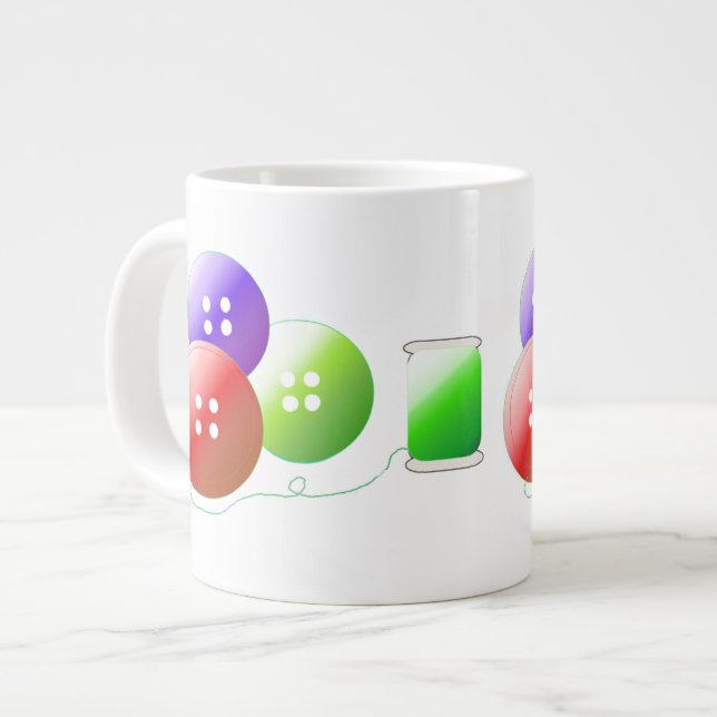 Caneca De Café Grande Noções Coloridas de Costura (Frente Esquerda)