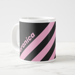 Caneca De Café Grande Noite Rosa Retro Três Listras com Nome