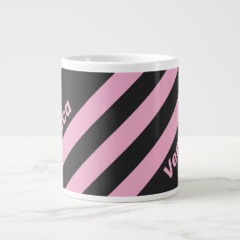 Caneca De Café Grande Noite Rosa Retro Três Listras com Nome