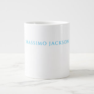Caneca De Café Grande Nome Caligrafia Script Simples Branco Azul