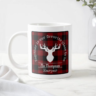 Caneca De Café Grande Nome da Família Xadrez Búfalo Vermelho e Preto