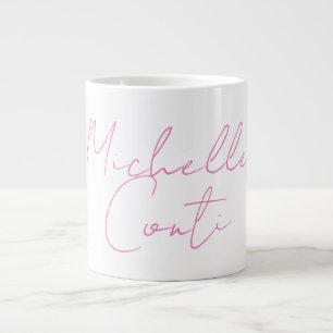 Caneca De Café Grande Nome de adição branco rosa minimalista profissiona