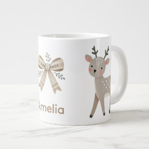 Caneca De Café Grande Nome de Natal com Desenho de Rena Fofa e Laço