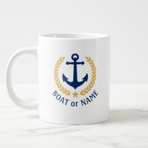 Caneca De Café Grande Nome do barco Estilo Dourado Ancoragem Náutica La