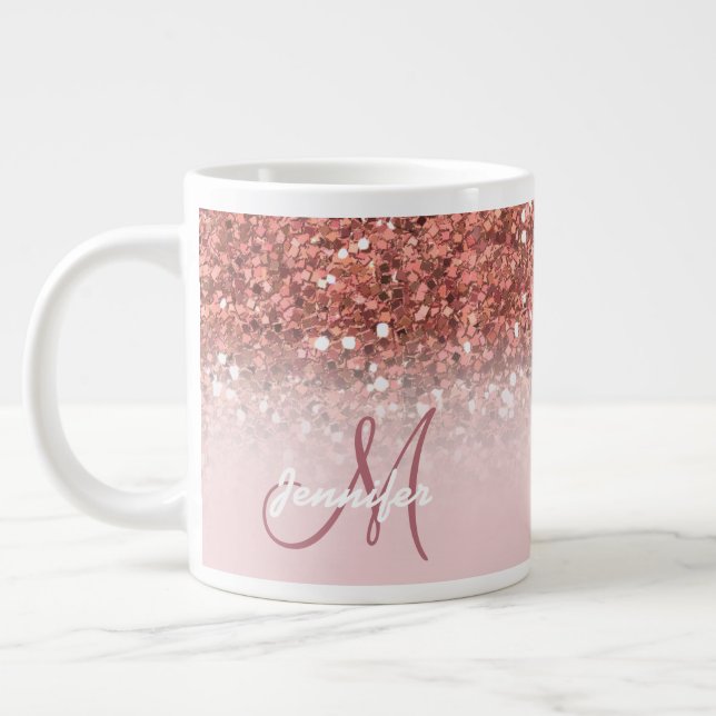 Caneca De Café Grande Nome do Glitter Sparkles Dourado Girly Rosa (Esquerda)