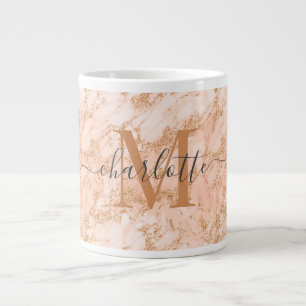 Caneca De Café Grande Nome do Monograma da Glitter de Mármaco Rosa Dour