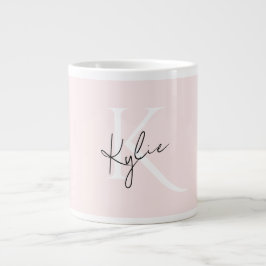 Caneca De Café Grande Nome do Monograma Personalizado do Rosa de Blush M
