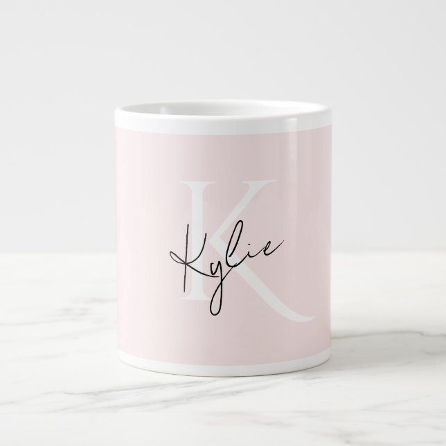 Caneca De Café Grande Nome do Monograma Personalizado do Rosa de Blush M (Frente)