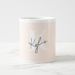 Caneca De Café Grande Nome do Monograma Personalizado Pêssego Moderno -