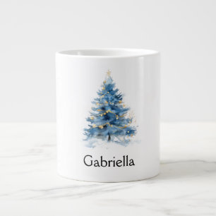 Caneca De Café Grande Nome Dourado da árvore de Natal azul