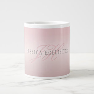 Caneca De Café Grande Nome & Monograma Bege Dourado Rosa FAUX Macio