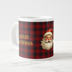 Caneca De Café Grande Nome, Papai Noel Xadrez Buffalo Preto e Vermelho J