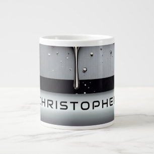 Caneca De Café Grande Nome Personalizado Com Metal Líquido Gotejando